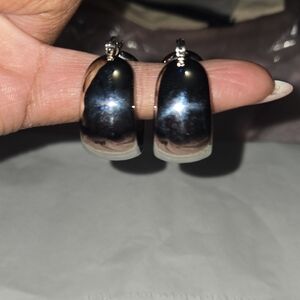 Stamped Stainless Steel Silver Hoop Earrings